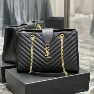 Replica Saint Laurent Matelasse Chevron Monogram Tote Shopping Bag Black