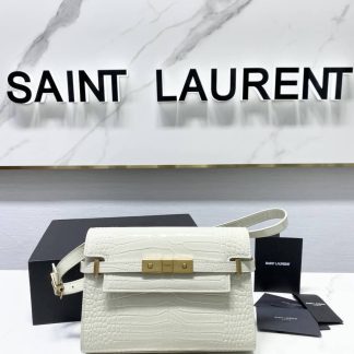 Replica Saint Laurent Manhattan Calfskin Crocodile Embossed Small Shoulder Bag