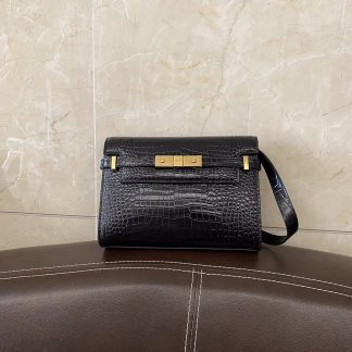 Replica Saint Laurent Manhattan Calfskin Crocodile Embossed Small Shoulder Bag