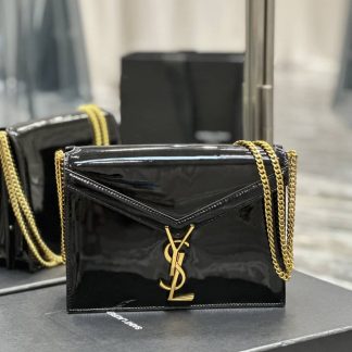 Replica Saint Laurent Monogram Cassandra Patent Leather Clasp Bag Black