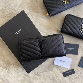 Replica Saint Laurent Caviar Leather Zip Around Long Wallet