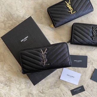 Replica Saint Laurent Caviar Leather Zip Around Long Wallet