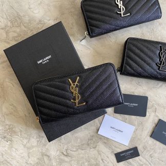 Replica Saint Laurent Caviar Leather Zip Around Long Wallet