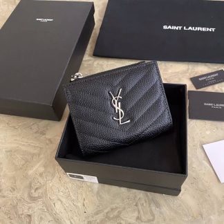 Replica Saint Laurent Matelasse Chevron Monogram Zipped Card Case