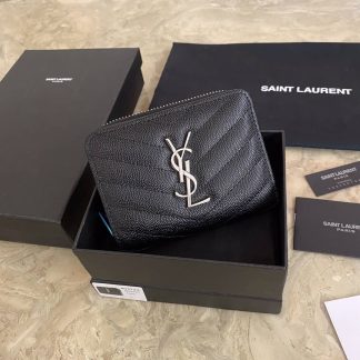 Replica Saint Laurent cassandre matelasse compact zipper bi-fold wallet