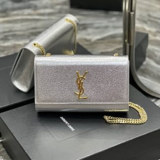 Replica Saint Laurent Metallic Calfskin Classic Monogram Kate Chain Shoulder Bag