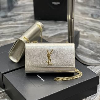 Replica Saint Laurent Metallic Calfskin Classic Monogram Kate Chain Shoulder Bag