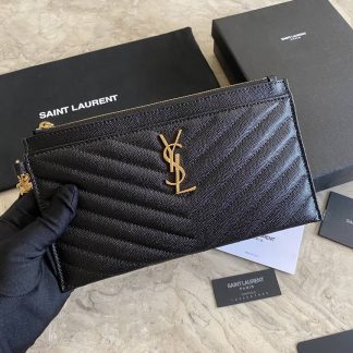 Replica Saint Laurent Grained Leather Zipper Bill Pouch