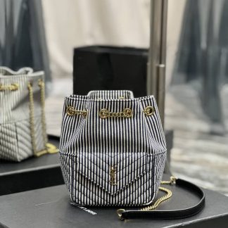 Replica Saint Laurent Mini Joe Blue Striped Denim Bucket Bag