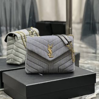 Replica Saint Laurent Loulou Cotton Quilted Stripe Chain Crossbody Bag