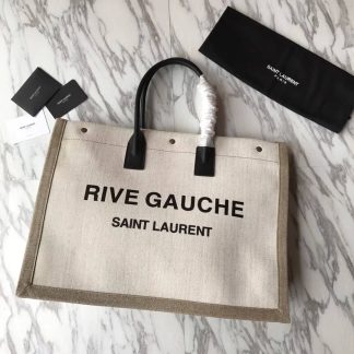 Replica Saint Laurent Linen Calfskin Rive Gauche Large Tote Bag