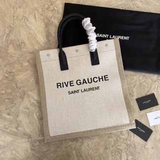 Replica Saint Laurent Linen Calfskin Rive Gauche Medium Tote Bag