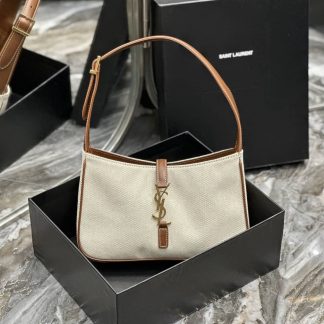 Replica Saint Laurent Le 5 À 7 Leather Cotton Hobo Bag