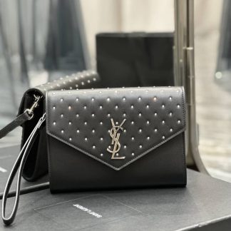 Replica Saint Laurent Smooth Calfskin Studded Monogram Cassandre Flap Pouch