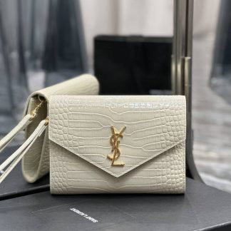 Replica Saint Laurent Monogram Cassandre Calfskin Crocodile Embossed Flap Pouch