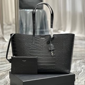 Replica Saint Laurent Calfskin Crocodile Embossed Tote Shopping Bag