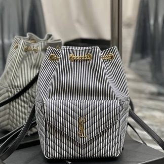 Replica Saint Laurent Joe Mini Blue striped bucket bag