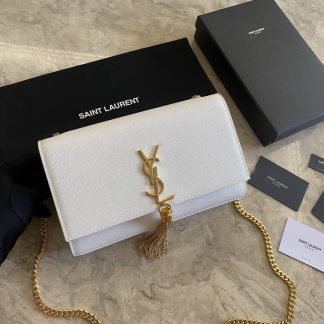 Replica Saint Laurent Classic Kate Tassel Leather Shoulder Bag White