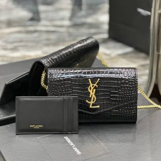 Replica Saint Laurent Uptown Crocodile Embossed Leather Chain Crossbody Bag