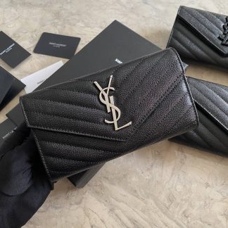 Replica Saint Laurent Monogram Flap Long Wallet Black