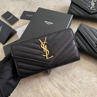 Replica Saint Laurent Monogram Flap Long Wallet Black