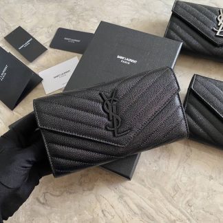 Replica Saint Laurent Monogram Flap Long Wallet Black