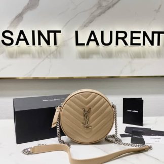 Replica Saint Laurent Vinyle Round Quilted Leather Crossbody Bag