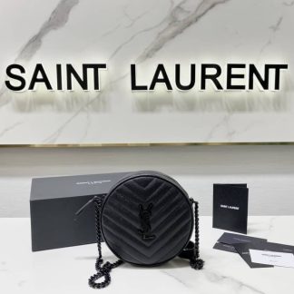 Replica Saint Laurent Vinyle Round Quilted Leather Crossbody Bag