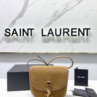 Replica Saint Laurent Kaia Monogramme Suede Satchel Bag Brown