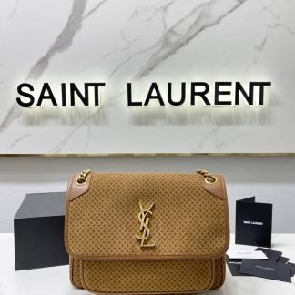 Replica Saint Laurent Niki Woven Suede Medium Shoulder Bag