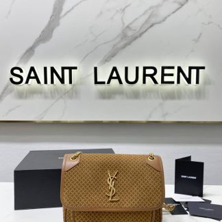 Replica Saint Laurent Niki Woven Suede Small Shoulder Bag