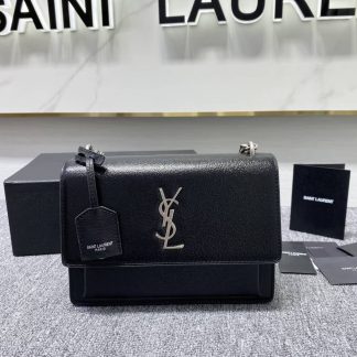 Replica Saint Laurent Monogram Sunset Calfskin Shoulder Bag Black