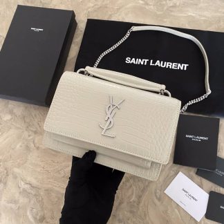 Replica Saint Laurent Monogram Sunset Crocodile Embossed Calfskin Top Handle Shoulder Bag