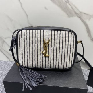 Replica Saint Laurent Lou Striped Canvas Camera Crossbody Bag