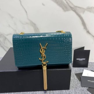 Replica Saint Laurent Kate tassel crocodile-embossed leather chain shoulder bag