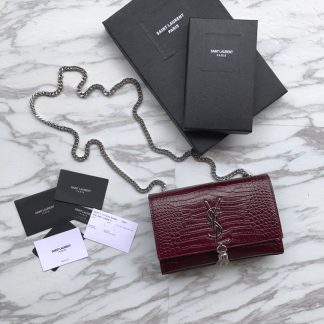 Replica Saint Laurent Kate tassel crocodile-embossed leather chain shoulder bag