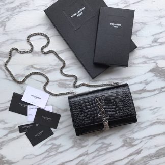 Replica Saint Laurent Kate tassel crocodile-embossed leather chain shoulder bag