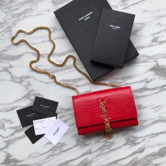 Replica Saint Laurent Kate tassel crocodile-embossed leather chain shoulder bag