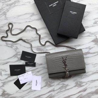 Replica Saint Laurent Kate tassel crocodile-embossed leather chain shoulder bag