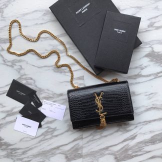 Replica Saint Laurent Kate tassel crocodile-embossed leather chain shoulder bag