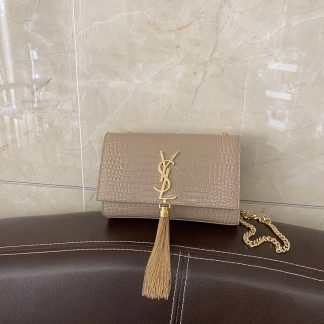 Replica Saint Laurent Kate tassel crocodile-embossed leather chain shoulder bag