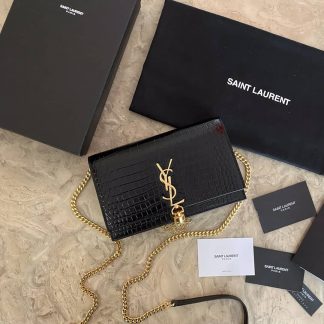 Replica Saint Laurent Kate tassel crocodile-embossed leather chain shoulder bag