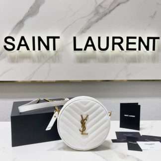 Replica Saint Laurent Vinyle Round Matelasse Chevron Leather Camera Bag