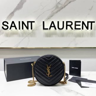 Replica Saint Laurent Vinyle Round Matelasse Chevron Leather Camera Bag