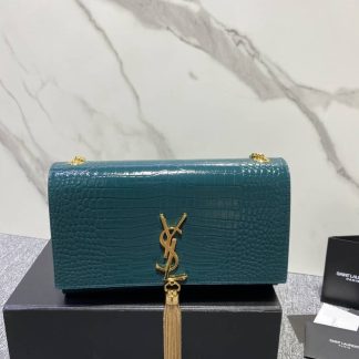 Replica Saint Laurent Classic Monogram Kate Calfskin Crocodile Embossed Tassel Satchel