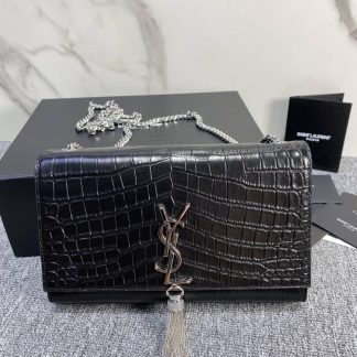 Replica Saint Laurent Classic Monogram Kate Calfskin Crocodile Embossed Tassel Satchel