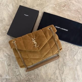 Replica Saint Laurent Loulou Puffer Matelasse Suede Shoulder Bag