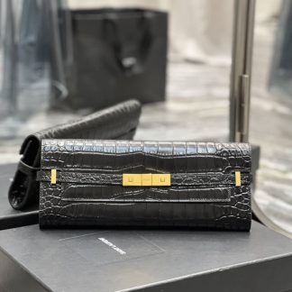 Replica Saint Laurent Manhattan Croc-effect leather clutch bag