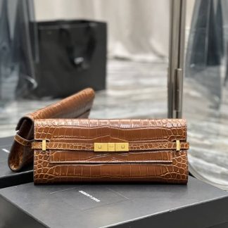 Replica Saint Laurent Manhattan Croc-effect leather clutch bag