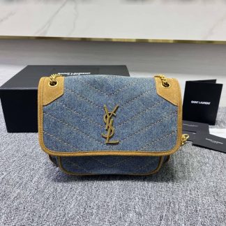 Replica Saint Laurent Monogram Niki Blue Denim Small Chain Satchel